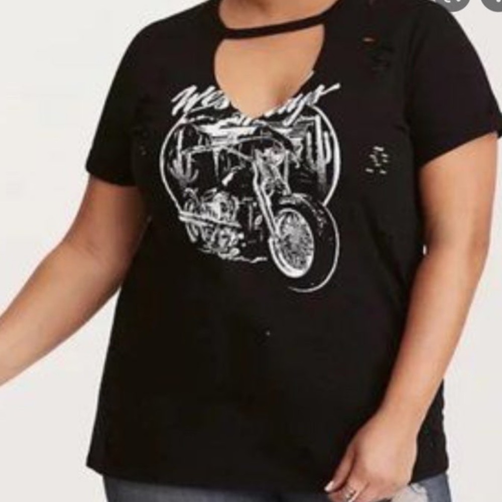Torrid motorcycle slashed v neck choker  top